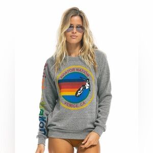 Aviator Nation Gray Crewneck with Multicolor Logo
